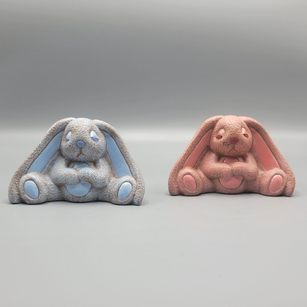 Vtg1992 Collectible Ceramic Sleepy Bunny Figurines Set of 2 Home Shelf Decor